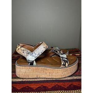 Franco Sarto Ozio Snakeskin Reptile Printed Platform Ankle Strap Sandal size 10